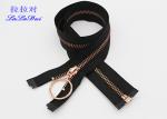 Rose Gold 30 Inch Metal Coat Zipper , Long Open Ended Zips With Auto Lock Slider
