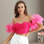 Ruched Corset Personalised Ladies Tops Cropped Style With Puff Sleeve