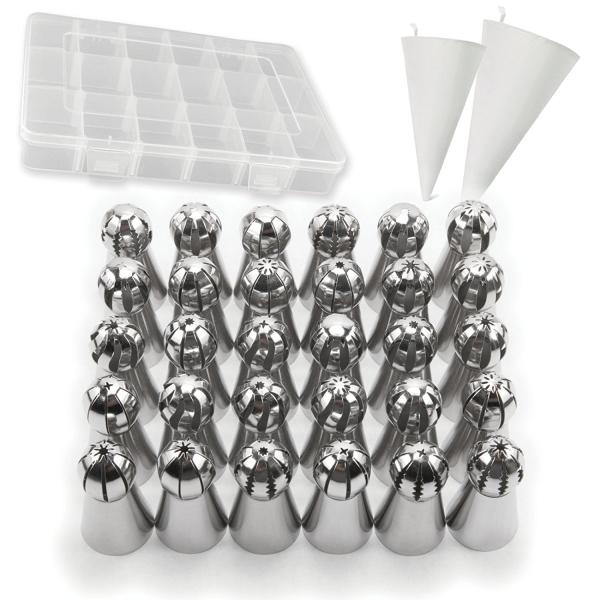 Unique Sphere Ball Icing Tips Designs and 2 FREE Reusable Canvas Piping Bags