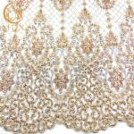 Embroidery Handmade Gold Colour Lace Material MDX Lace Fabric For Wedding Dress