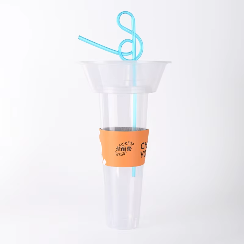 500ml 600ml 700ml Plastic 2 in 1 Snack and Drink Cup PP Container Cup With Snack Bowl