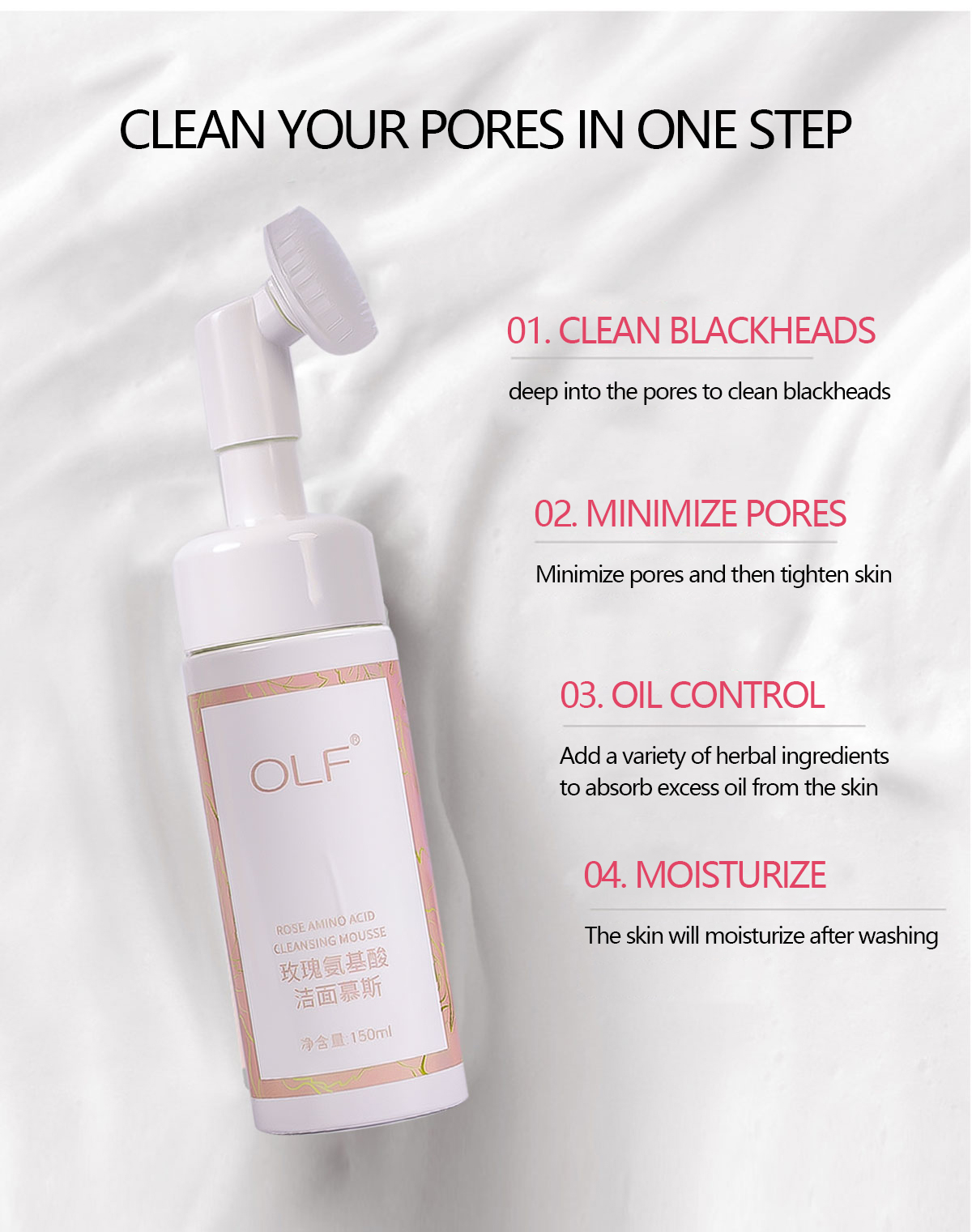 Oem Natural Vegan Moisturizing Face Foaming Wash Whitening Blackhead Acne Remover Hydrating Rose Facial Cleanser All Skin Types