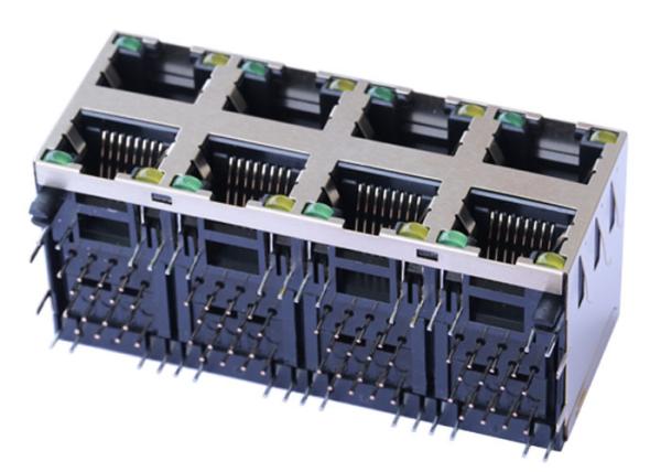 RN4-ZZ-0044 Stacked 2X4 POE RJ45 Connector 1000 Base-T Shielded EMI Finger