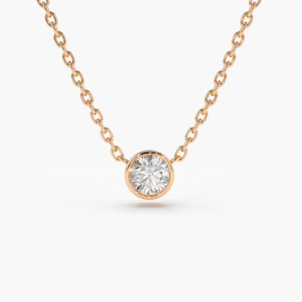 Gemstone Type Lab Grown Diamond Necklace 14K Solid Gold Clarity CVD Round Cut