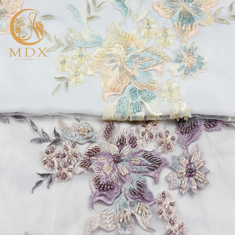 Handmade Bridal 3D Embroidery Lace Fabric Beaded 135cm Width By The Yard
