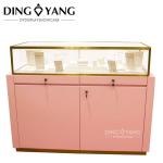 Fashion Nice Pink Wooden Jewellery Showroom Counter With Locking Bottom Cabinet