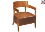 Solid Wood Black Brown Leather Armchair , Single Wood Frame Sofa With Huge Arm