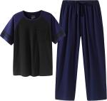 2XL L Mens Sleepwear Warm Pajamas Two-Piece Knitted Night Suit Set