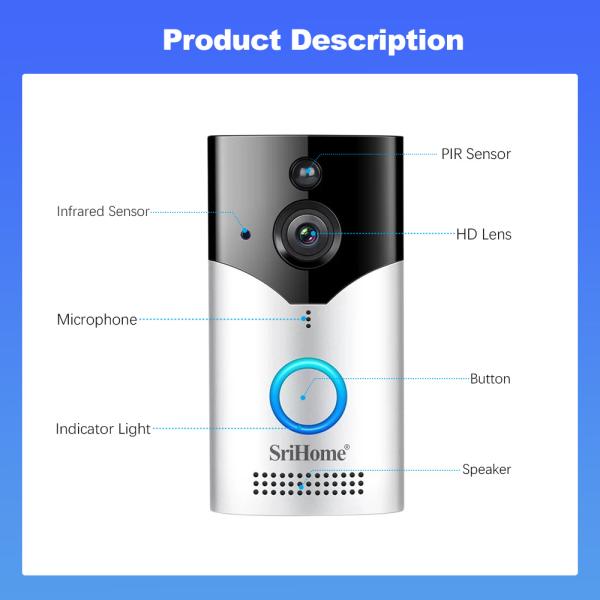Wireless Door Phone Video Smart Doorbell Camera Two-way Audio PIR Detection WIFI Intelligent Ring Smart Doorbell