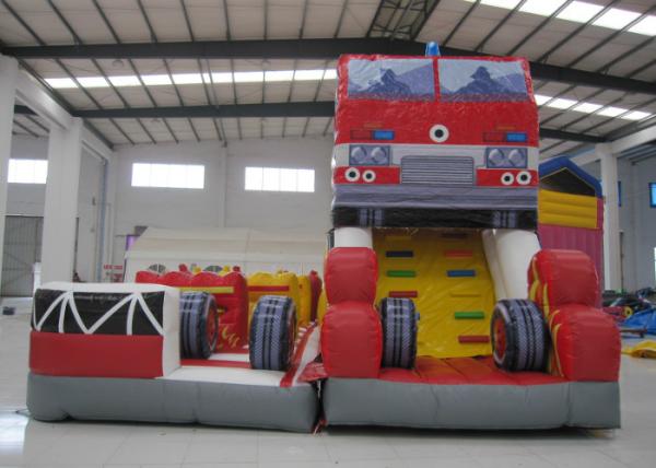 Fire Fighting Fun City Commercial Bounce House , High Slide Big Blow Up Bounce