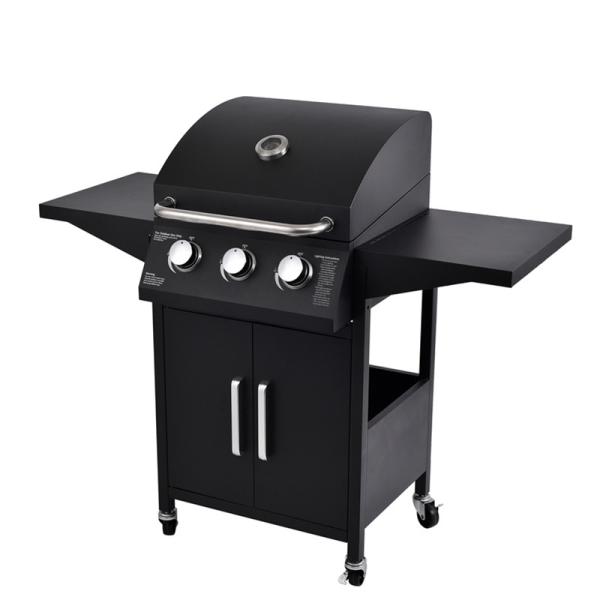 Bistro 3 Burners Gas BBQ Rotisserie Stove with Warming Area and Flat Plate