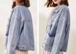 Womens Washed Ladies Denim Jacket Classic Stretch Trucker Jacket Loose Fit