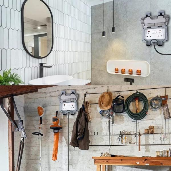 IP66 10A 2gang Weatherproof Switch Socket Box Double Socket Electrical Socket Switch Outdoor Waterproof Enclosure Box