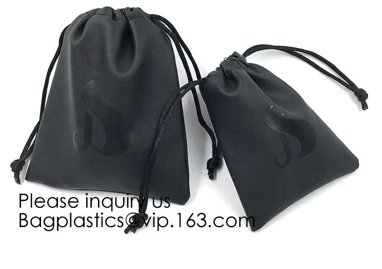 Black Color PU Leather Double Drawstring Protection Headphone Pouch Bag headphone pouchPU Leather Drawstring Promotiona
