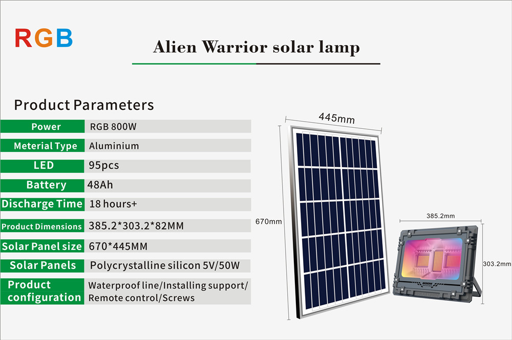 Outdoor Waterproof Solar Flood Light Integrated 6000K Light With LiFePO4 Battery