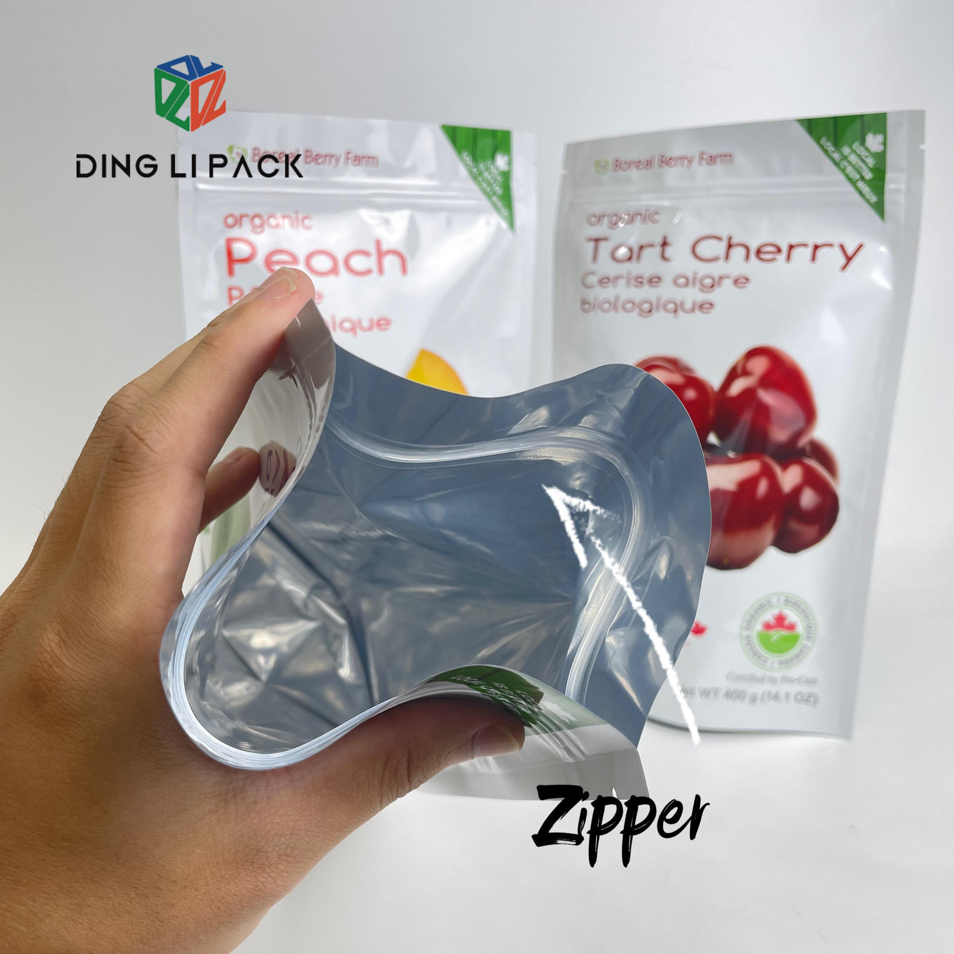 wholesale custom biodegradable clear stand uo pouches with zip lock coffee power tea snack food packaging bags