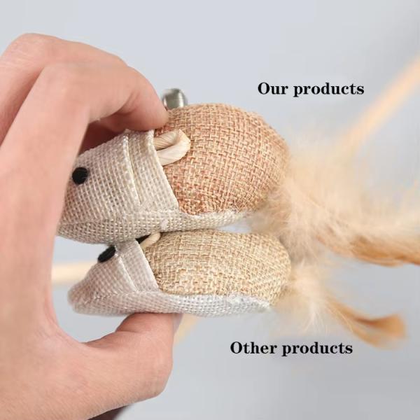 Linen Pet Training Products Mouse Shaped Cat Toy Feather Wand Interactive