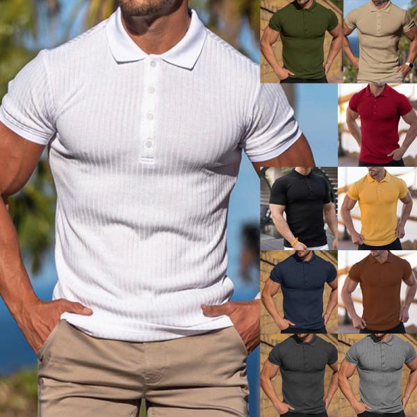 Custom Men's Summer Sports Polo Shirt with Stretch Fabric and Vertical Bar