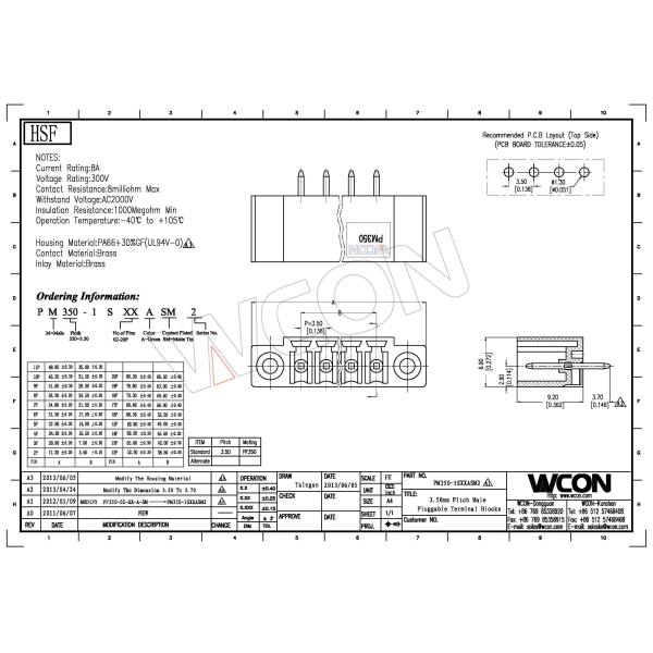 Male Pluggable Straight DIP PA66 Terminal Blocks Connector 3.5mm 8P Wtih Ear