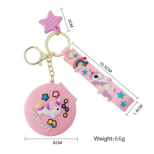 Silicone Protected Cute Mini Smart Custom Hand Folding Travel Mirror Facial Makeup Keychain With Mirror