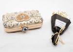 Crystal Beaded Sparkly Evening Bags Heart Shaped Clutches With Satin Fabric