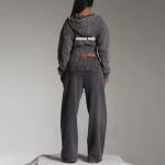 Custom Women Sweatsuit Acid Wash Zip Applique Distressed Embroidery Patch