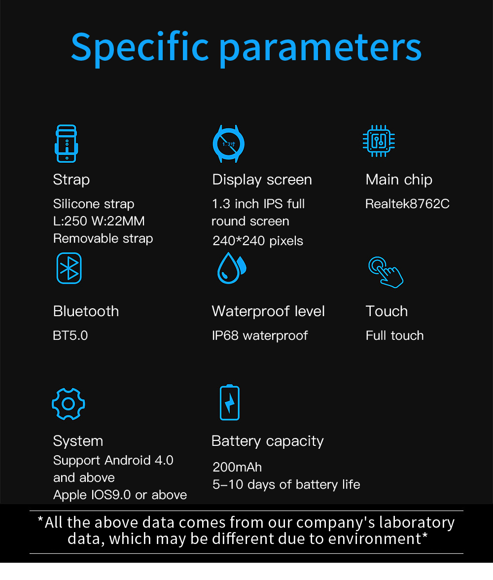 IP68 Silicone Smart Watch , 240*240 Smart Ecg Temperature Bracelet