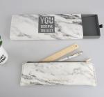 Grey Board Paper Custom Print Marble Design Packing Ballpoint Pen Gift Box