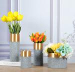 Wholesale Decorative Flower Vases Gold Plated with Marble Cylinder Flower Pot