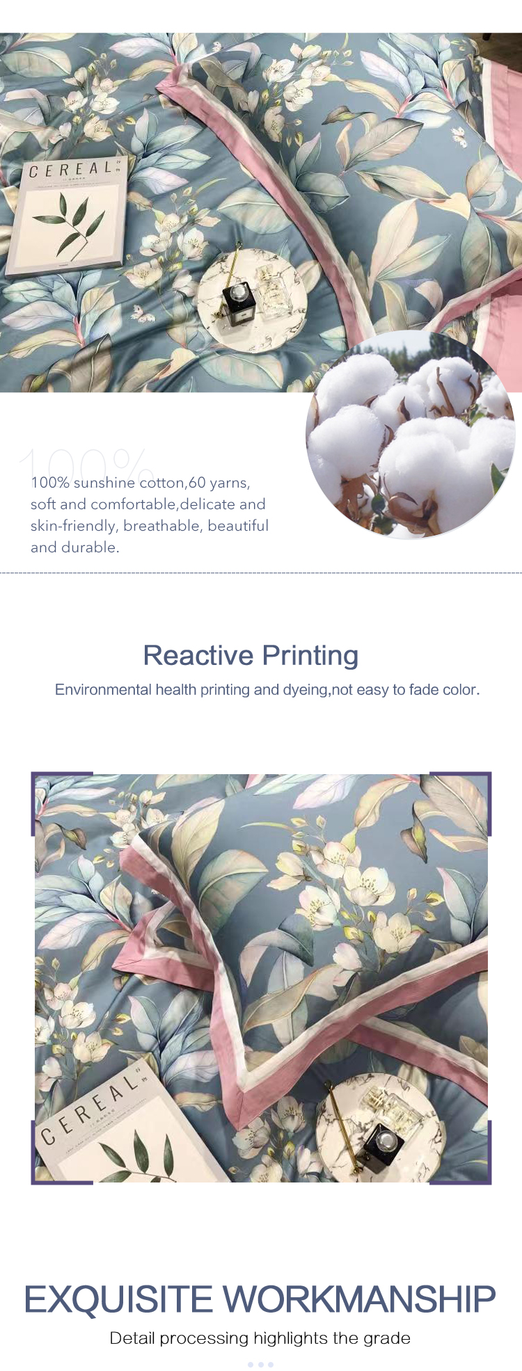 100% Cotton Air-permeable Plant Pattern Juego De Sabanas De Algodon Customized Comforter