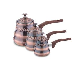 Wholesale Middle east type stainless steel browen color 3 pcs milk cup with lid and bakelite handle &amp; tea pot &amp; coffee pot from china suppliers