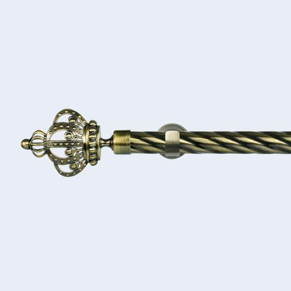 25mm Anti-Brass Aluminum Crown Finial Iron Twisted Pipe Curtain Rod Set With