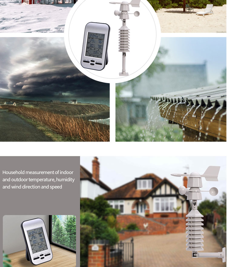 Customized Support Indoor And Outdoor Wireless Small Wind Direction And Wind Speed Weather Station