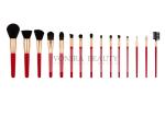 Beautiful Red Vegan Synthetic Hair Makeup Brushes With Gold Ferrules