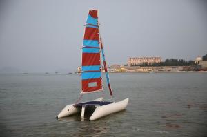 Wholesale Blue Inflatable Sailing Boat 4 Person Pontoon Boat With Fiberglass Centerboard from china suppliers