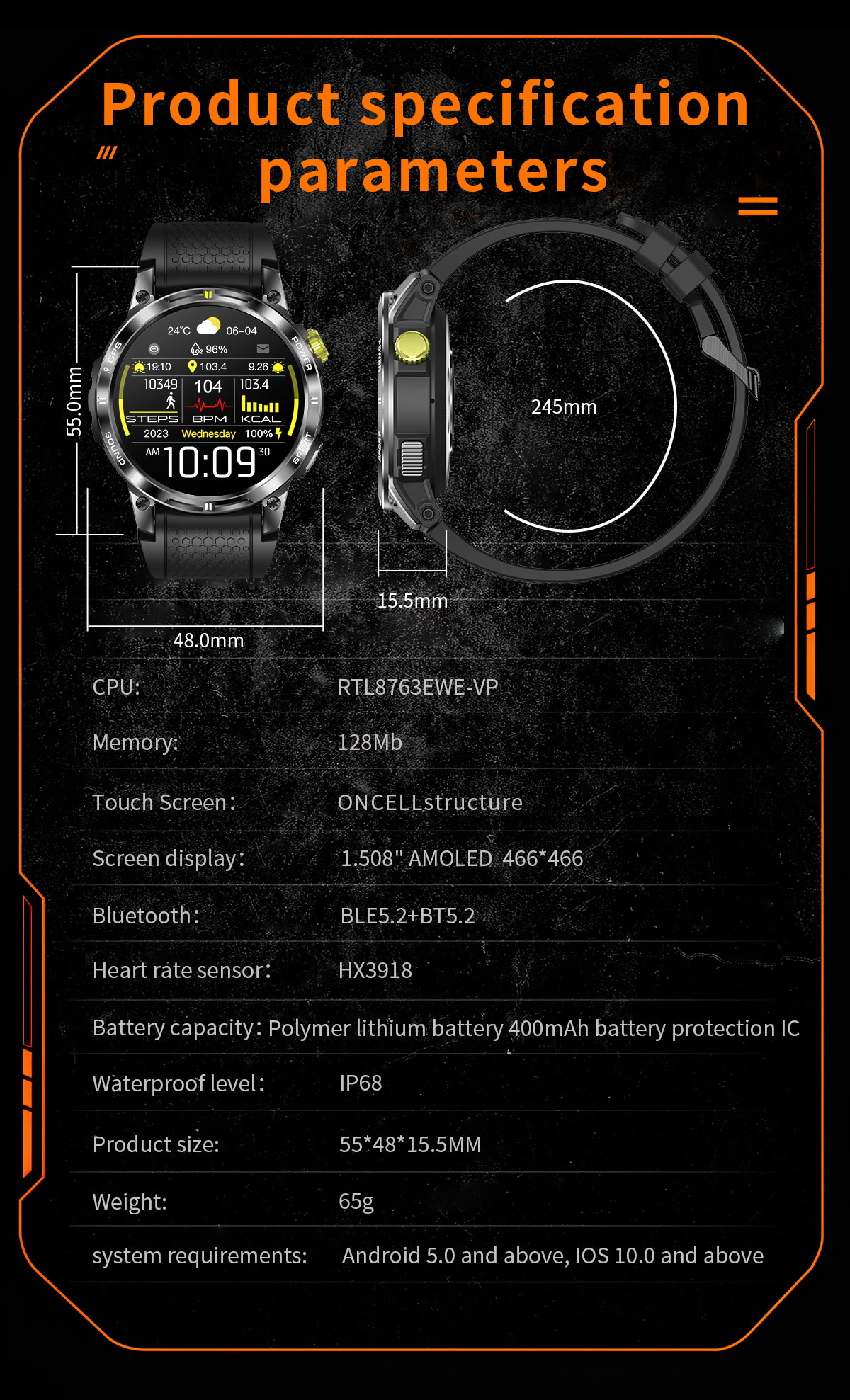 NX18 Pro 1.5-inch AMOLED Smart Watch with GPS Tracker and IP68 Waterproof