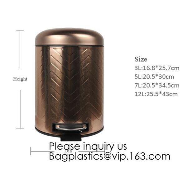 Zinc Plated Waste Bin with 25L 35L 45L 55L 65L 75L 100L, Tin Embossed Rubbish Bin Rome Living Room Bedroom Kitchen Toile