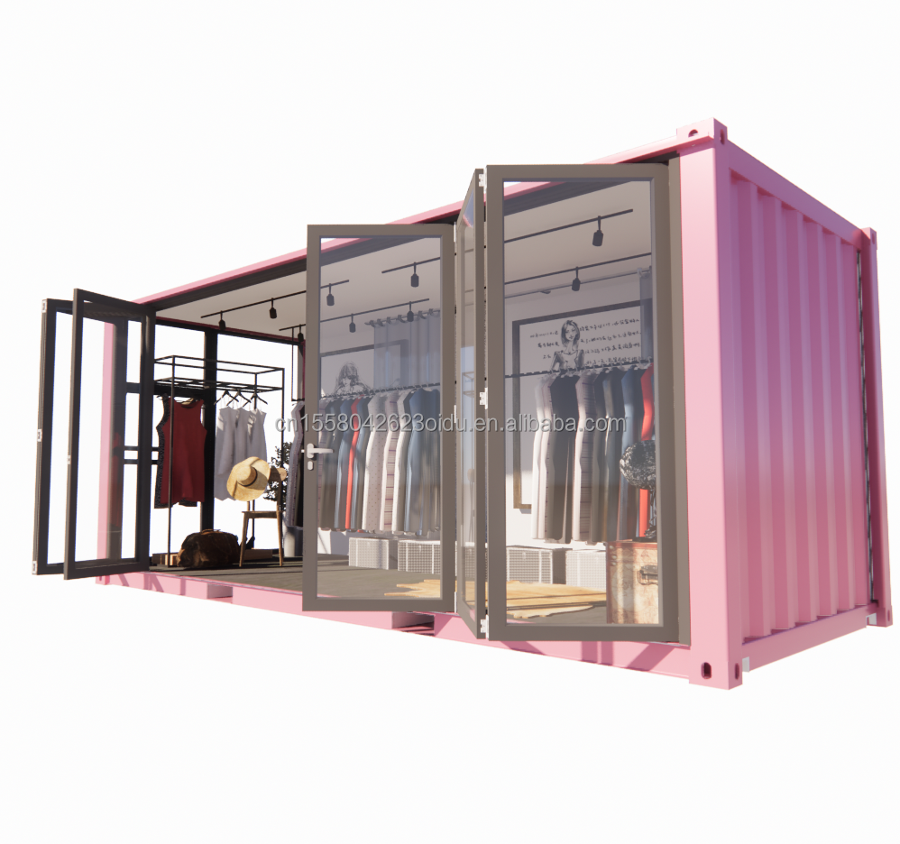 Customized Color Steel Frame 20ft Prefab Container Clothing Store Kiosk Booth Mobile Shop with Galvanized Steel Bending