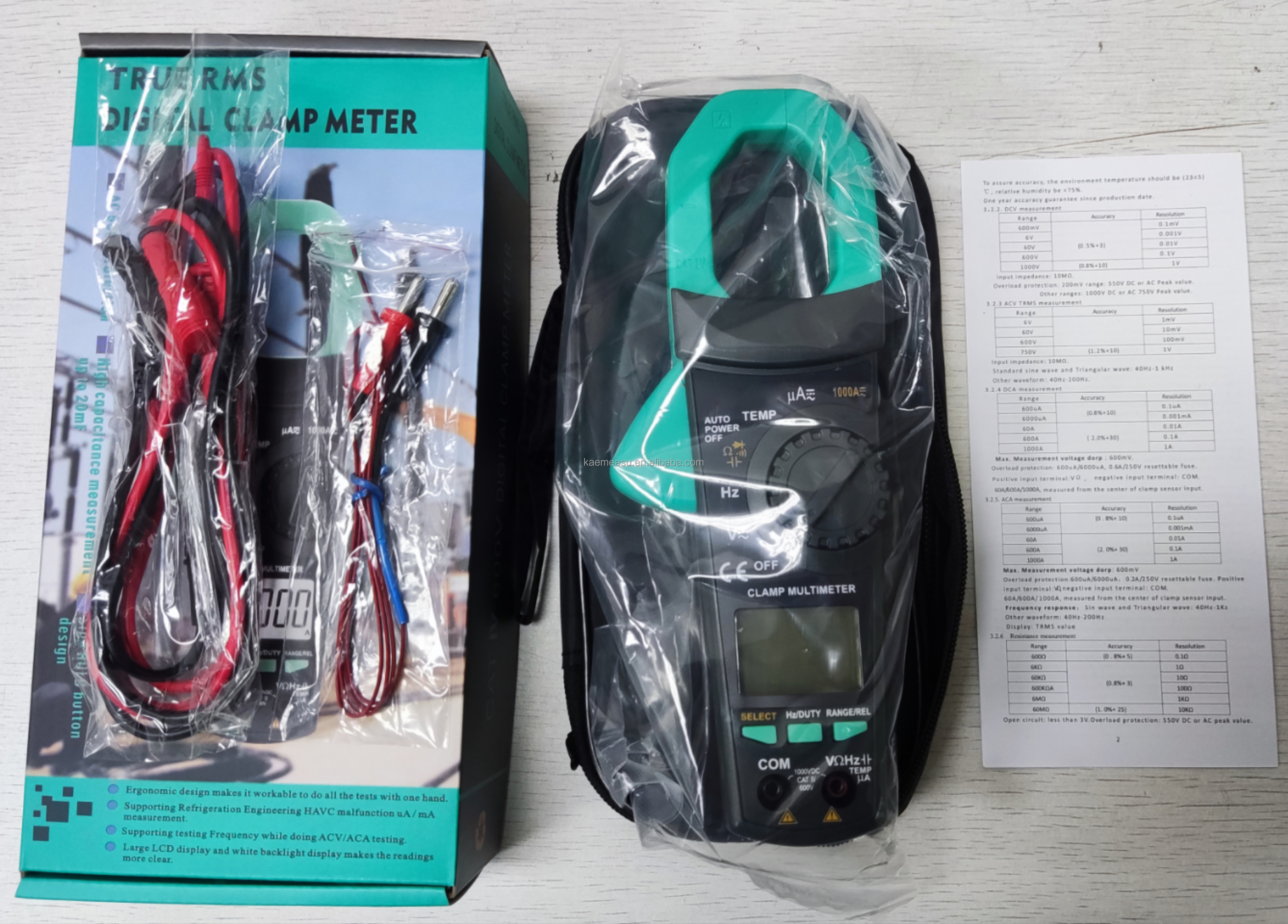 Big Clamp Multimeter T-RMS AC DC 1000V 1000A Diode Test Continuity Buzzer Digital Clamp Meters