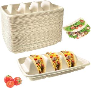 Wholesale Disposable Biodegradable Sugarcane Bagasse TACO Box Corn Starch TACO Tray With Lid Mexican Corn Tortilla TACO Packaging from china suppliers