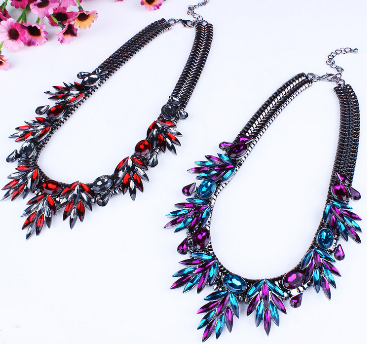 European and American luxury retro fashion colored crystal gem short paragraph suit