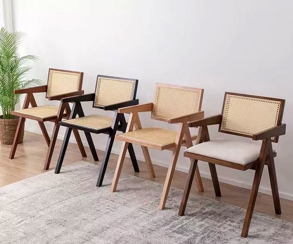 Living Room Nordic Dining Chair 51*56*80CM Woven Rattan Solid Wood