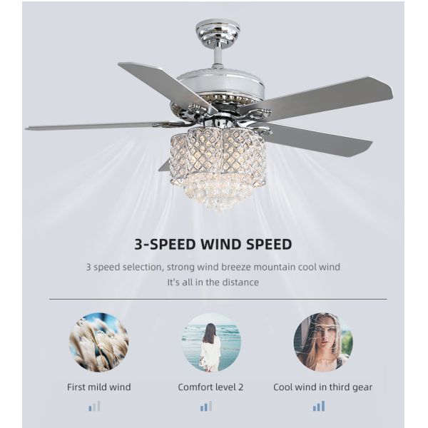 Decorative 2000 lumen Home Metal Blade Ceiling Fan Chandelier 90lm/w