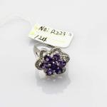 Whtie Gold Plated 925 Silver Red Cubic Zircon Flower Gemstone Ring (R223)