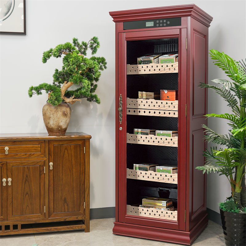 Electronic Humidor Cabinet Cigar Cooler Humidifier With Brown Wood Frame