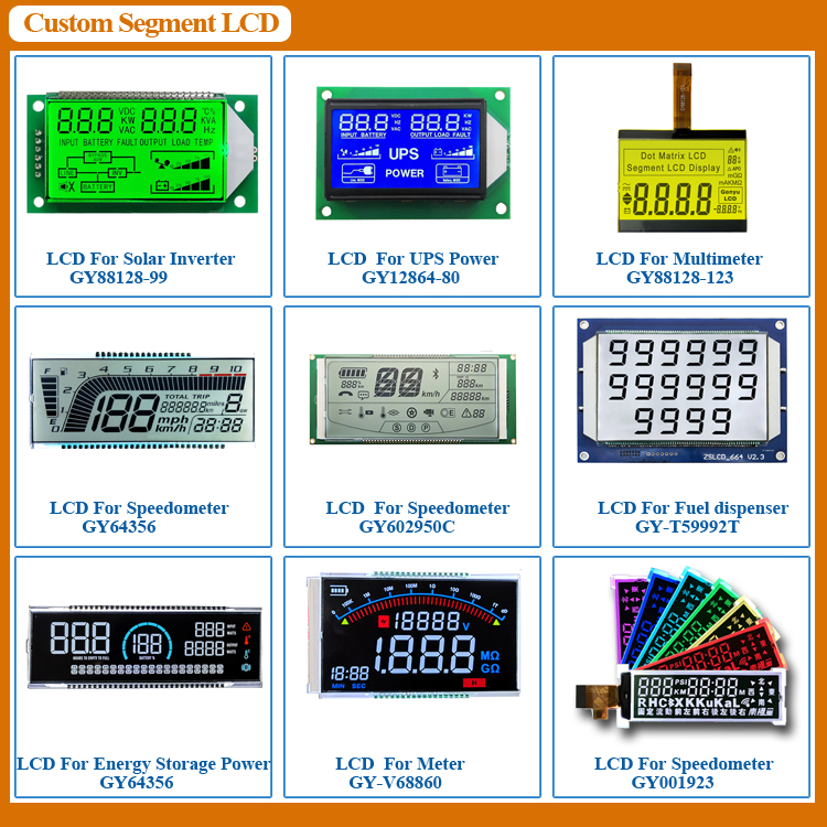 3.3V Operating Voltage Custom LCD Display for Positive Reflective Screen Energy Meter 8 Digit 7 Segment Monochrome LCD