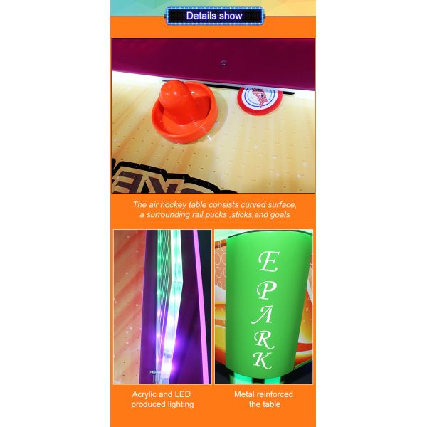 Child Amusement Game Machines Coin Operated L Size Curved Air Hockey Table