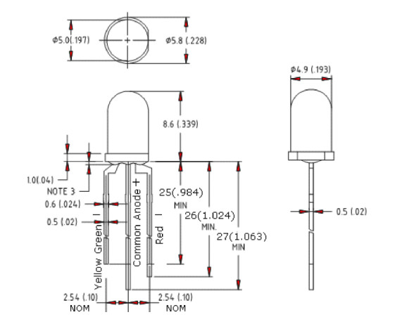 Bi Color LED Emitting Diodes 3 Pins Multicolor Common Anode 5mm Standard T-1 3/4 Type