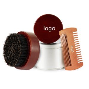 Wholesale Beechwood Brown Round Beard Brush Customize Logo Beard Comb Kit from china suppliers