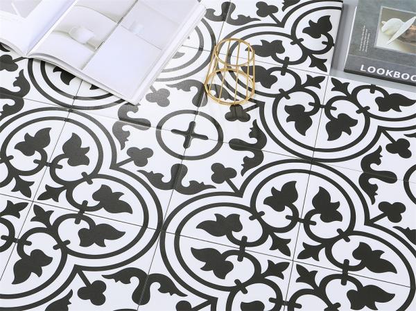 White And Black 20x20cm Eco-Friendly Indoor Wall Floral Ceramic Rustic Tile For